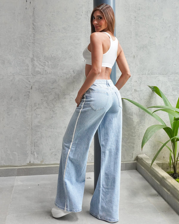 Jean Wide Leg Franja Lateral ES99680LT